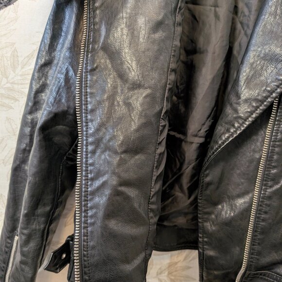 Topshop Faux Leather Moto Jacket Black Size 6 Vintage Style Full Zip - Picture 9 of 13